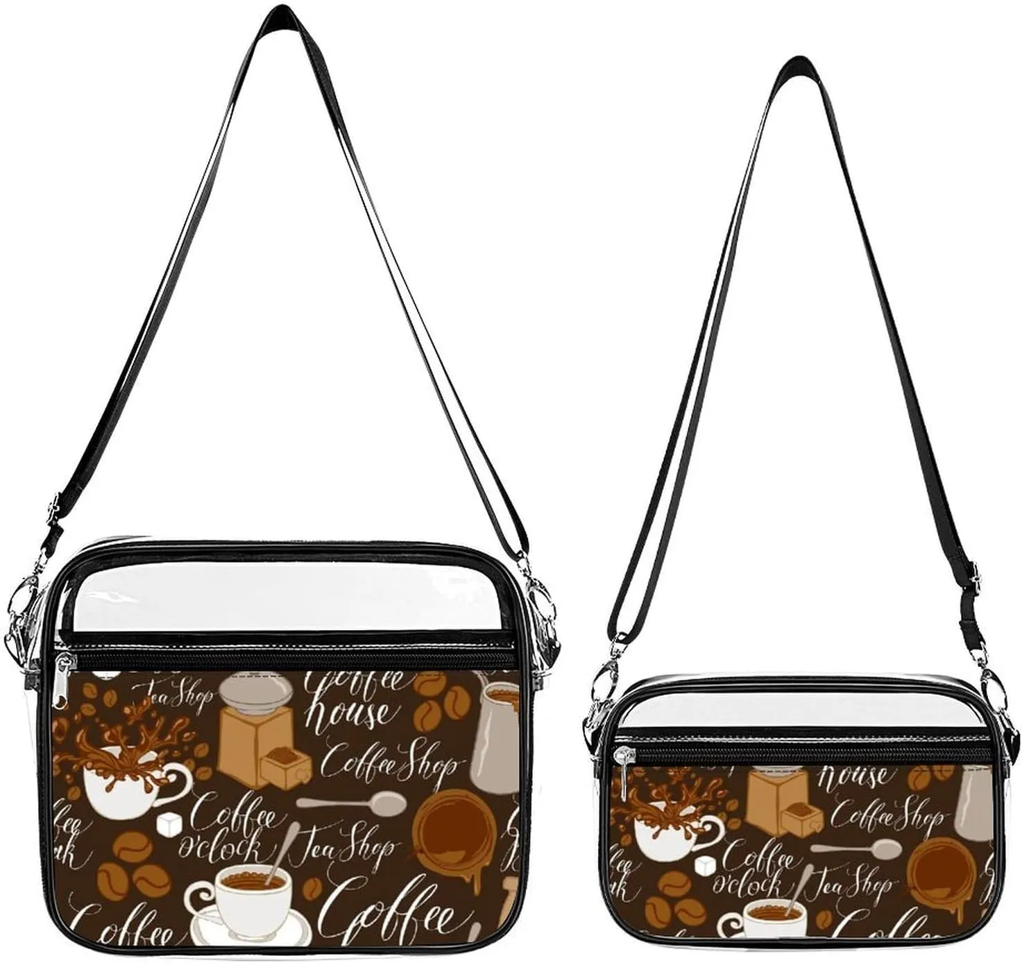 Coffee Theme Transparent Cross Bag Two-piece Set, Fashionable Transparent Bag