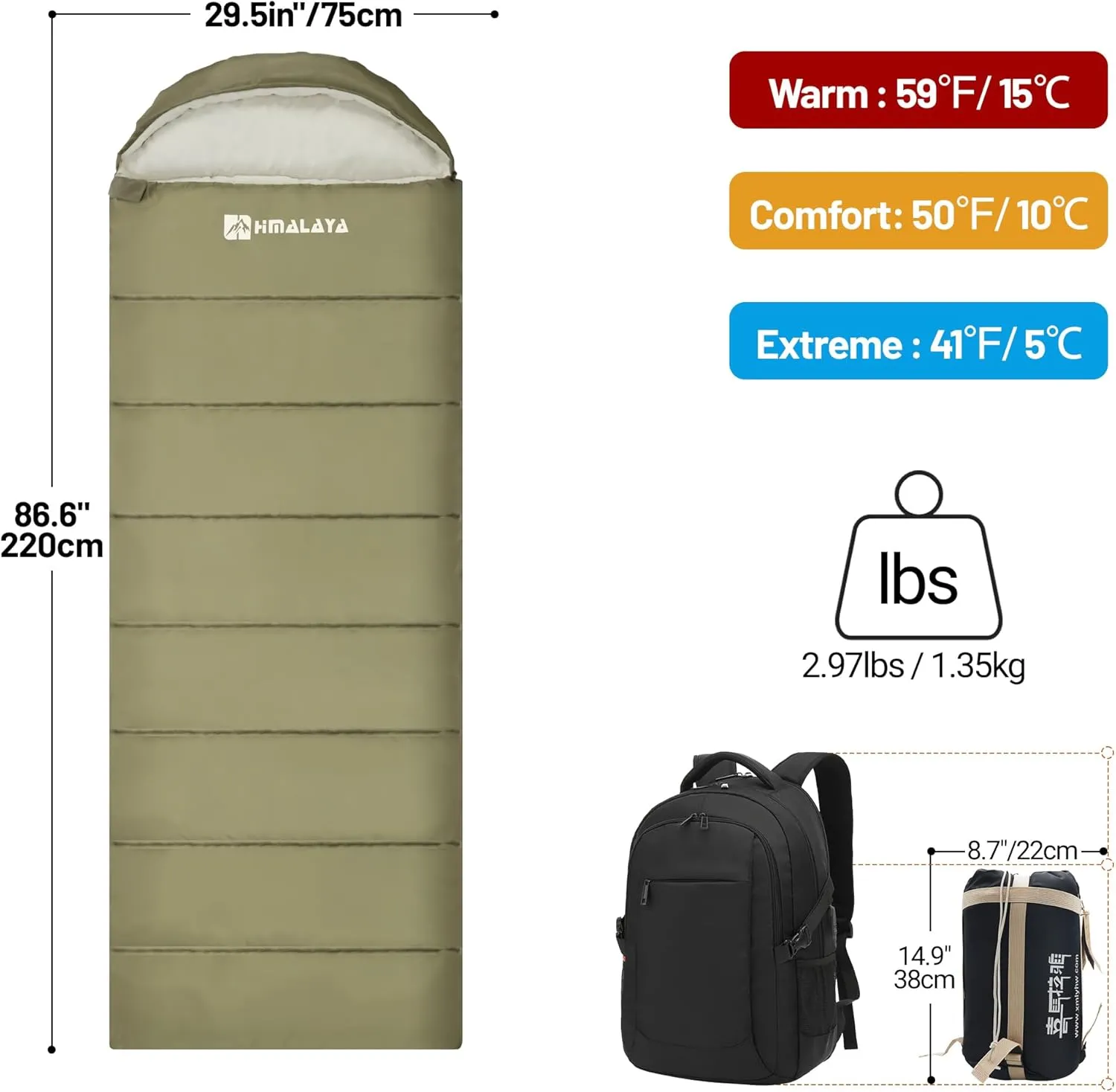 Cold Weather Sleeping Bags for Adults 20°F/40°F/60°F, 0 Degree, Unzip to Blanket, Waterproof, Lightweight, Portable, Backpacking Camping Sleeping Bags Outdoor Travel Hiking Essentials
