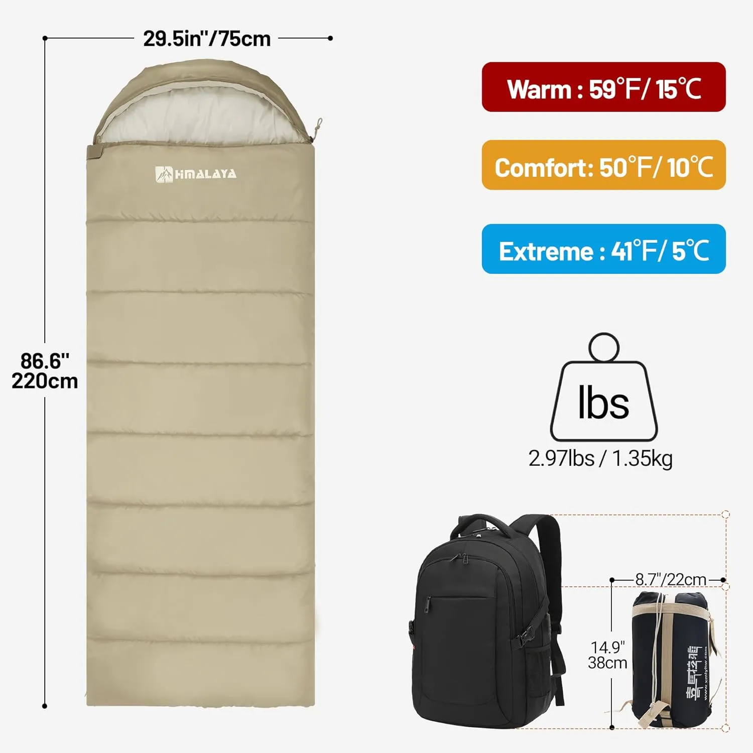 Cold Weather Sleeping Bags for Adults 20°F/40°F/60°F, 0 Degree, Unzip to Blanket, Waterproof, Lightweight, Portable, Backpacking Camping Sleeping Bags Outdoor Travel Hiking Essentials