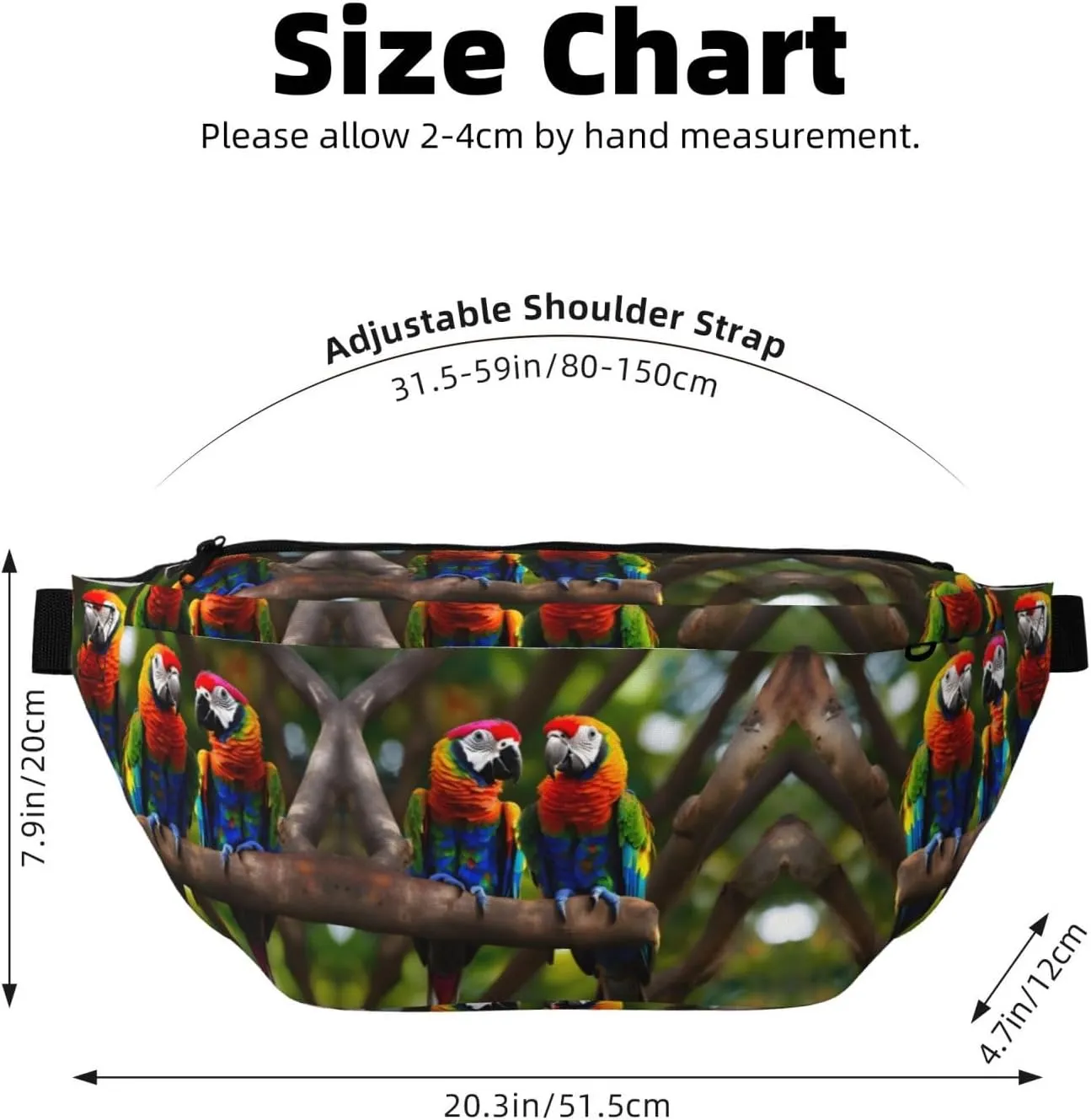 Colorful Parrots On Tree Fanny Pack Crossbody Sling Bag â€“ Zipper Pockets for Travel, Hiking, Cycling, Workouts, and Everyday Use