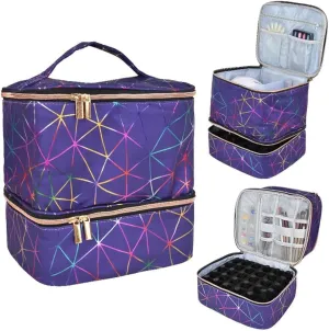 Colorful PU Nail Polish Organizer Storage Bag Professional Nail Accessories Kit Holds 30 Bottle (15ml/ 0.5 fl.oz) and a Nail Lamp Case Double Layer Nail Polish Carrying Case (purple)