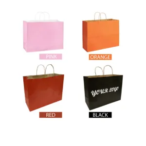 Colour Natural Kraft Paper Bags with Handles - 250pcs per Box - 16"W x 6"D x 12"H