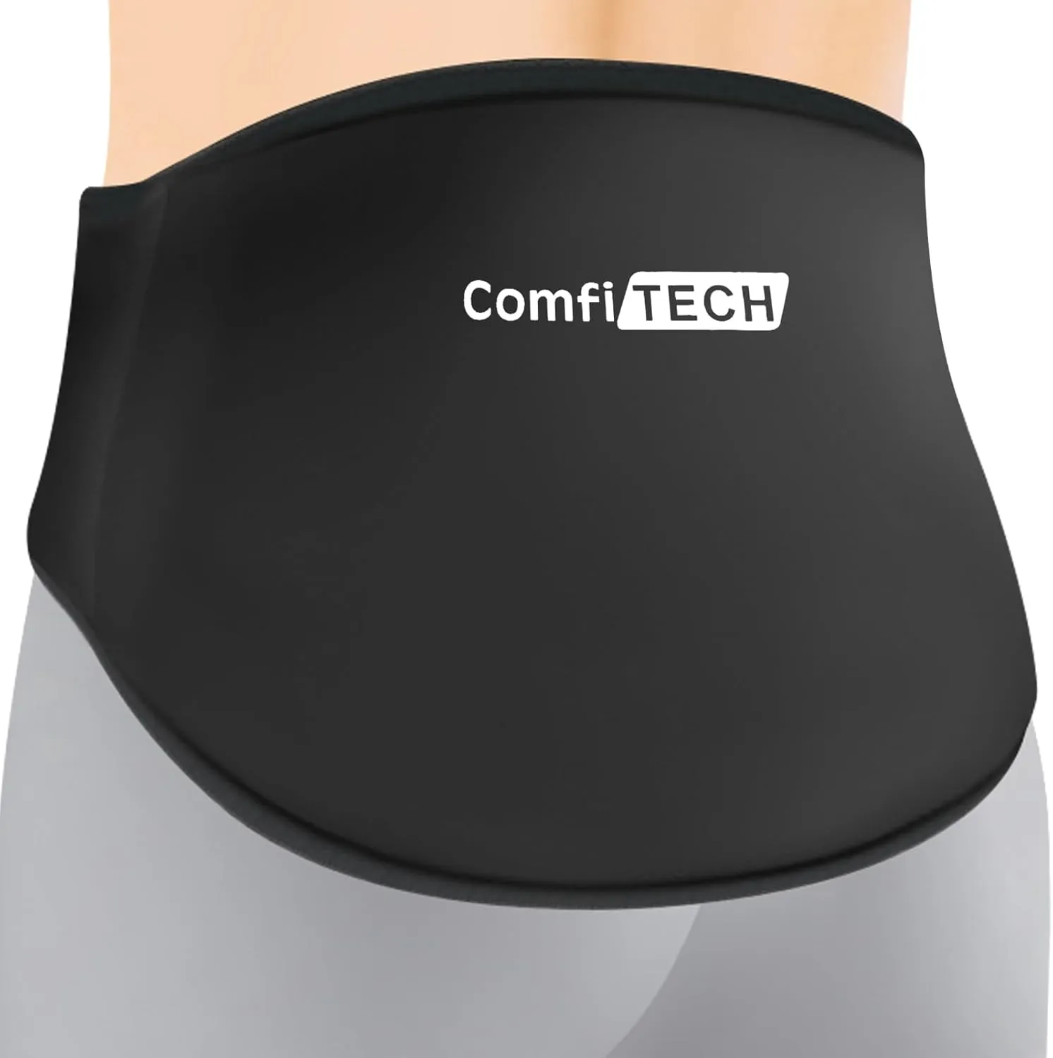 ComfiTECH Lower Back Ice Pack Wrap with Longer Adjustable Strap for Lumbar, Large Reusable Gel Cold Pad, Black