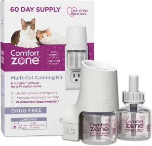 Comfort Zone 60 Day Starter Kit; 1 Multicat Diffuser & 2 Refills; Cat Calming Pheromone; Reduce Stress, Aggression, Fighting, Urine Marking, Scratching