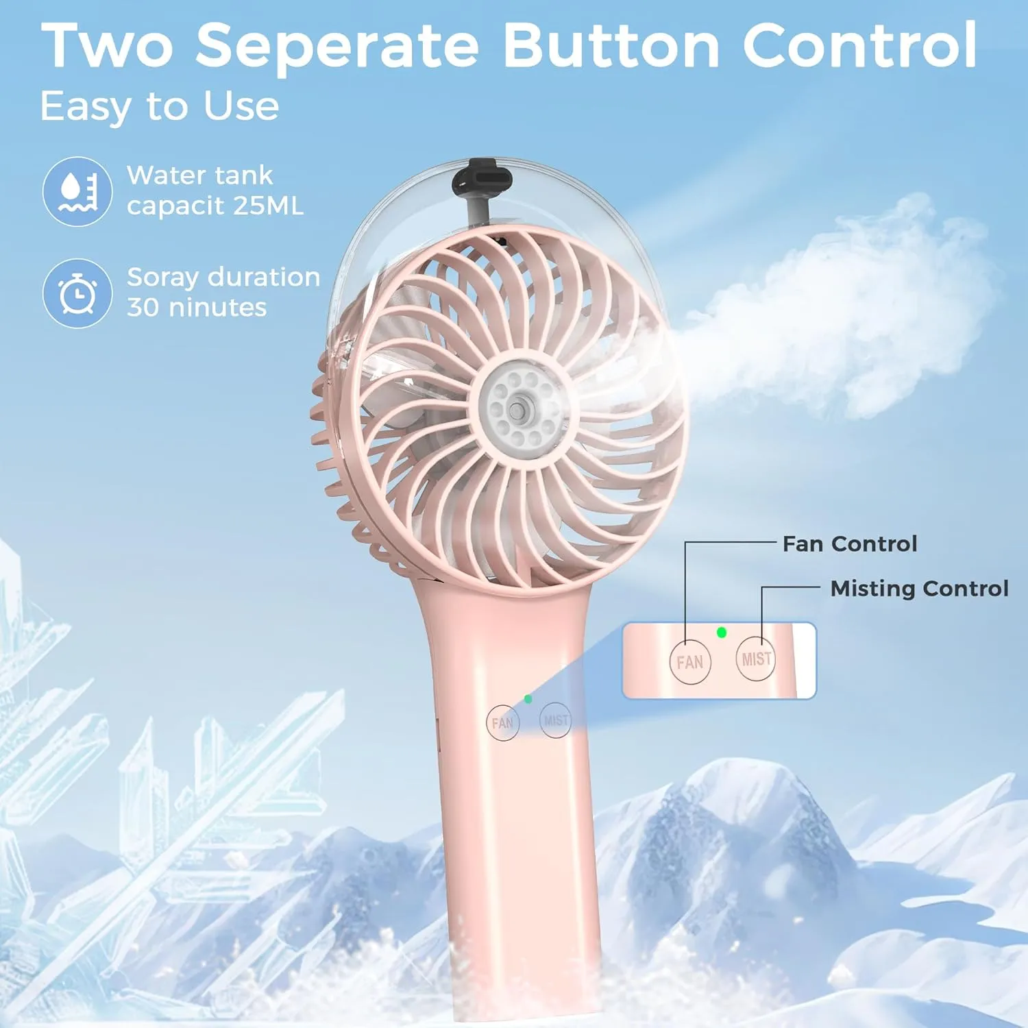 COMLIFE Portable Handheld Misting Fan, 3000mAh Rechargeable Battery Operated Spray Water Mist Fan, Foldable Mini Personal Fan for Travel, Makeup, Home, Office, Camping, Outdoors