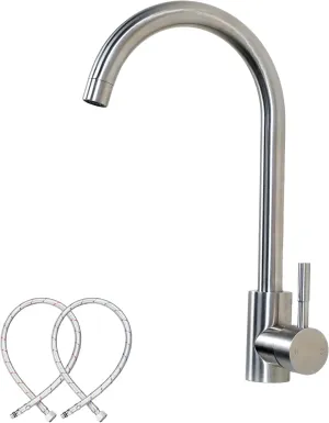 Comllen Kitchen Sink Faucet, Tall Bar Faucets Single Hole, High Arc Stainless Steel, 360° Swivel Spout, Single Handle, Brushed Nickel Kitchen Faucets for RV Prep Kitchen, Hot &Cold Water Hose