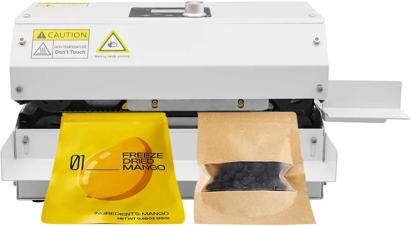 Commercial Grade Heat Sealer Automatic Continuous Heat Bag Sealing Machine, Temp&Speed Adjustable, Heavy Duty Horizontal Bag Sealing Machine, for Kinds of Plastic Packing Bags Desktop, White