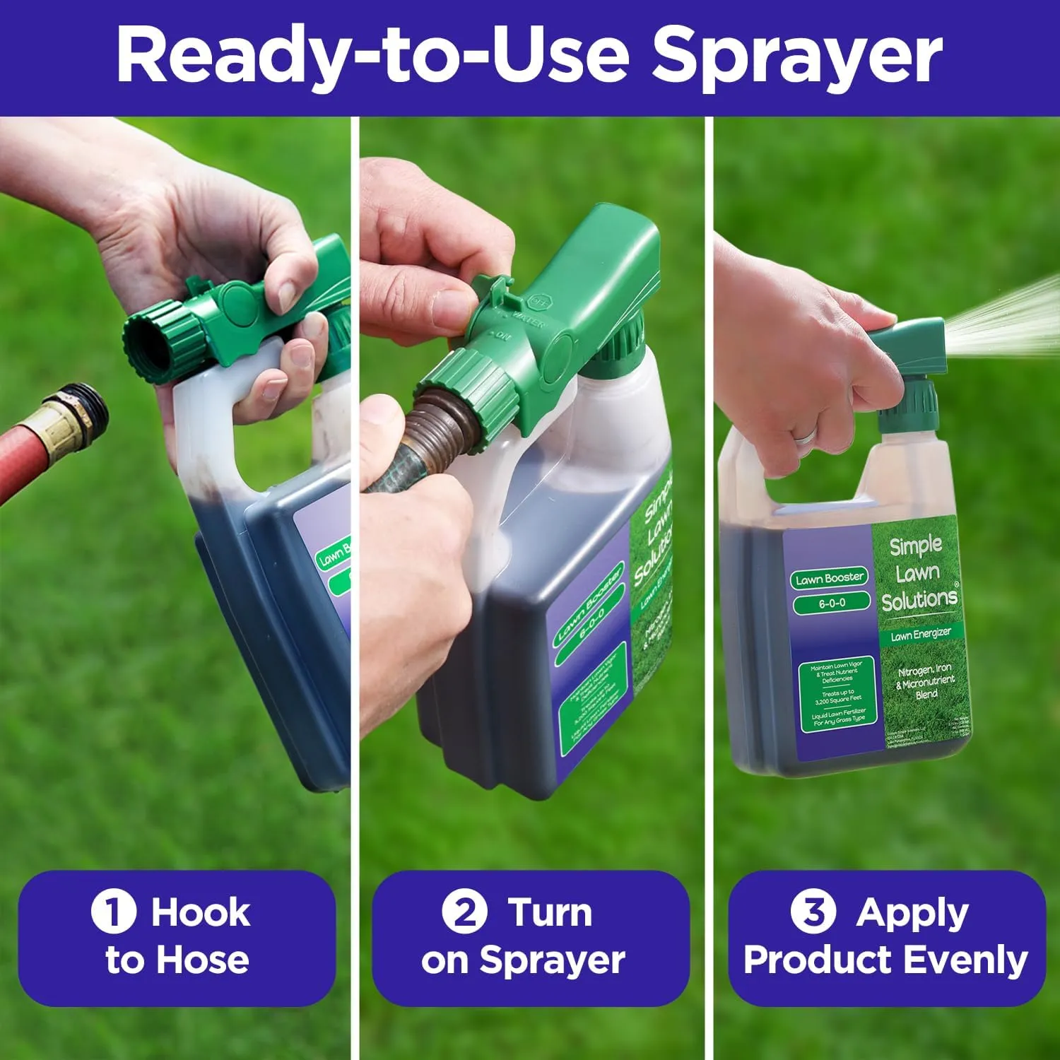 Commercial Grade Lawn Fertilizer with Iron- Liquid Fertilizer Spray- Nitrogen and Iron for Deeper Green Turf- Any Grass Type - Simple Lawn Solutions - Lawn Energizer - 32 Ounce