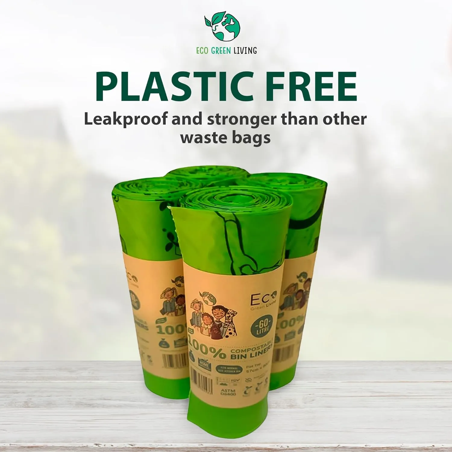 Compostable Bags - 15.9 Gallon (60L) Trash Bags Without the Waste, Certified Compostable & Eco Friendly Bags, No Plastic Bags for Large Kitchen Trash, 4 Rolls of 10 Bags by Eco Green Living