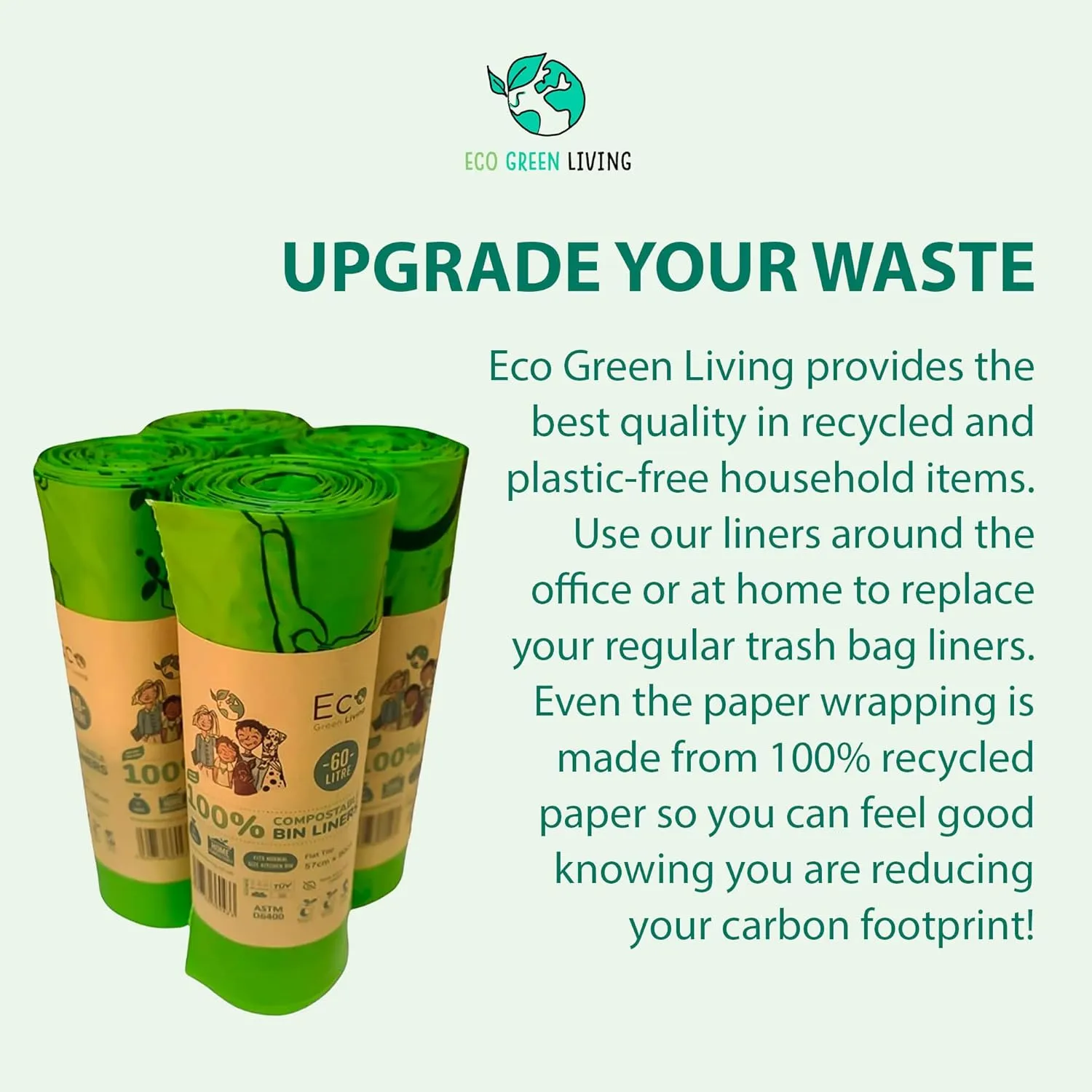 Compostable Bags - 15.9 Gallon (60L) Trash Bags Without the Waste, Certified Compostable & Eco Friendly Bags, No Plastic Bags for Large Kitchen Trash, 4 Rolls of 10 Bags by Eco Green Living