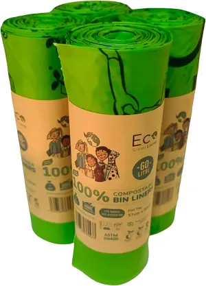 Compostable Bags - 15.9 Gallon (60L) Trash Bags Without the Waste, Certified Compostable & Eco Friendly Bags, No Plastic Bags for Large Kitchen Trash, 4 Rolls of 10 Bags by Eco Green Living