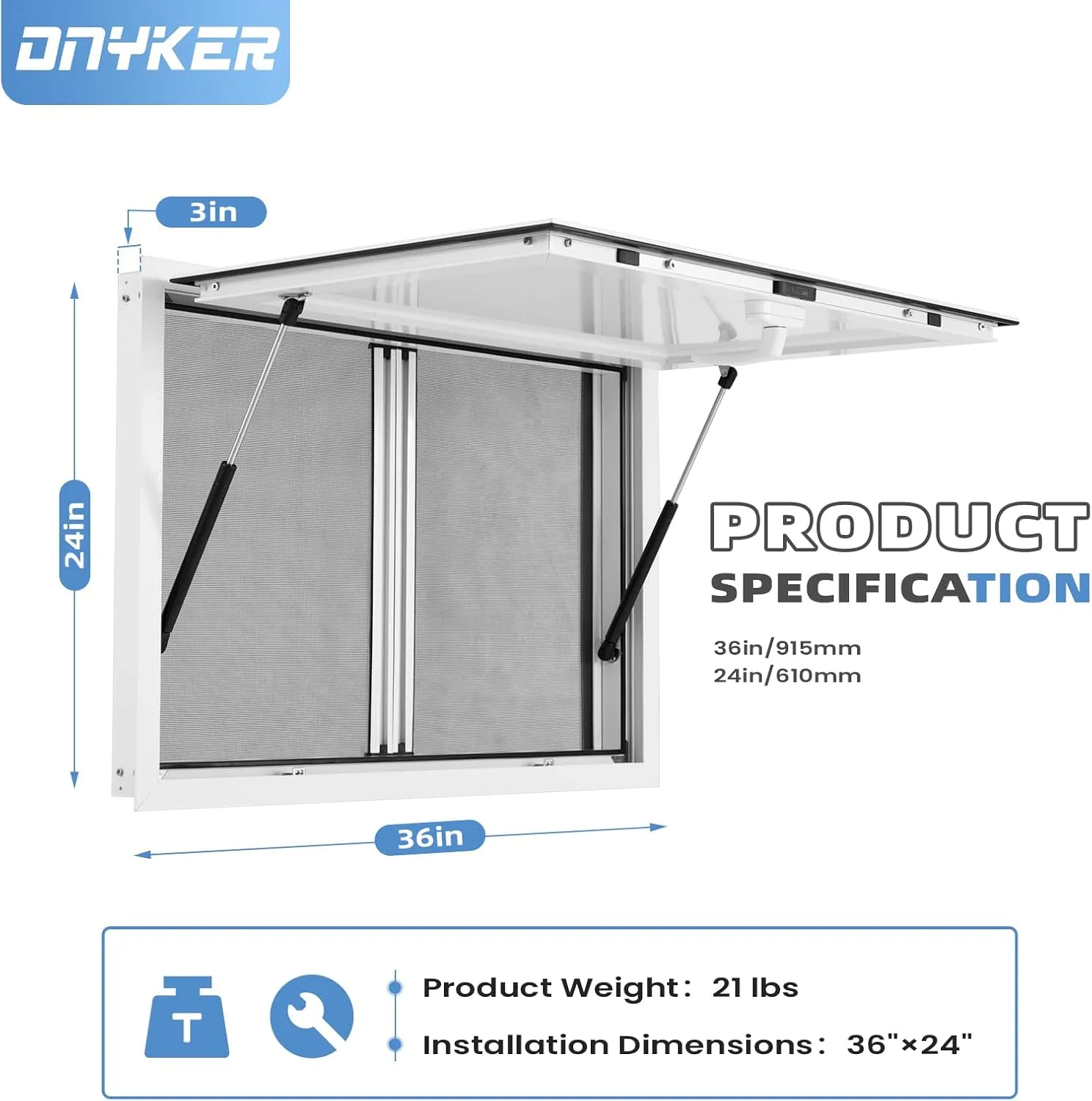 Concession Window 36" W x 24" H, Food Truck Service Window with 2 Horizontal Sliding Screen Windows & Awning Door, Aluminum Alloy Serving Window for Food Trucks