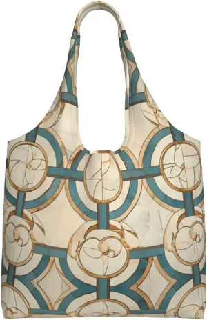 continuous circular pattern Printed single-shoulder canvas bag, large-capacity grocery shopping bag, light and easy to carry