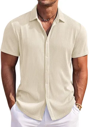 COOFANDY Men's Casual Shirts Short Sleeve Button Down Shirt for Men Wedding Beach Fashion Shirt
