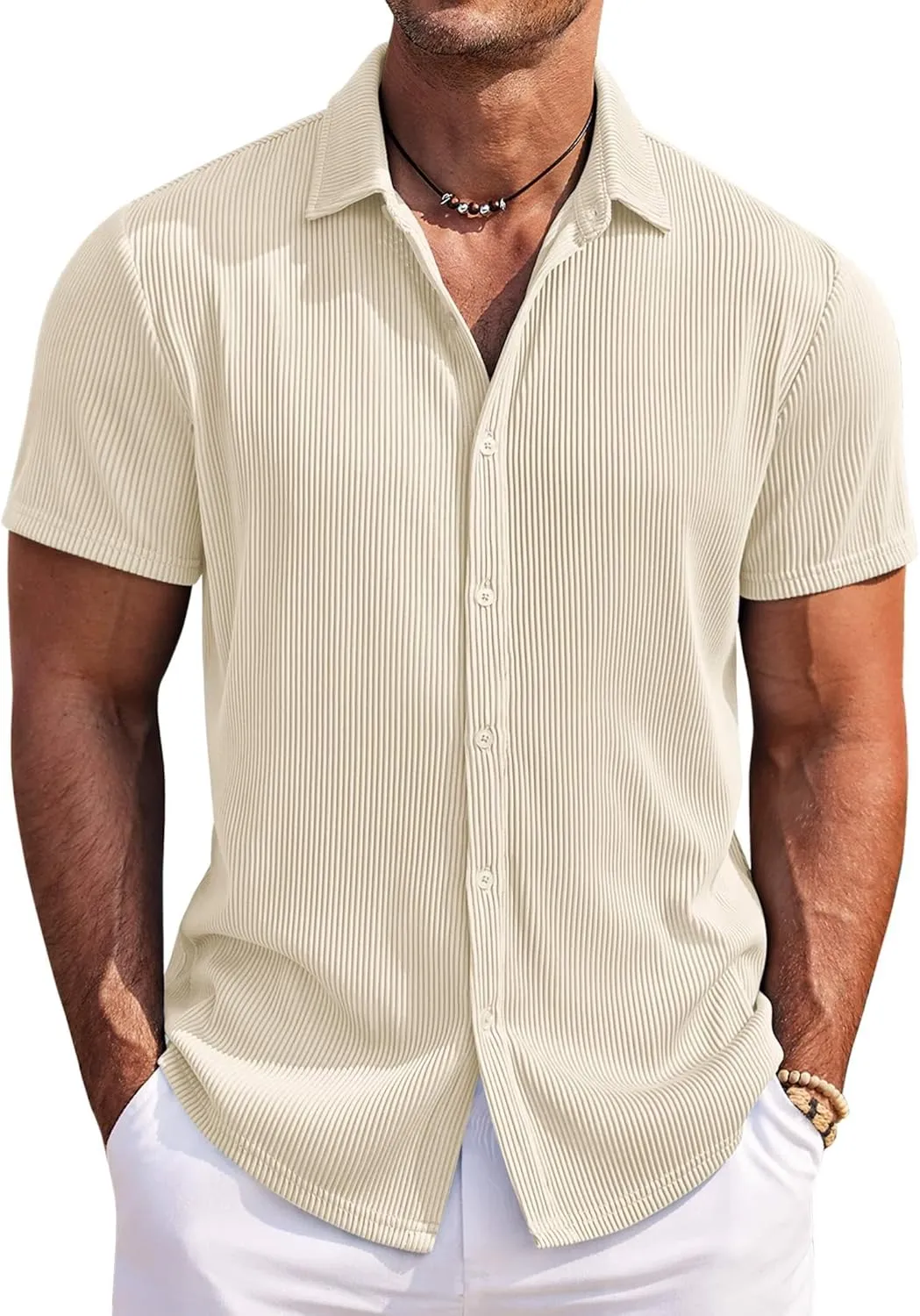 COOFANDY Men's Casual Shirts Short Sleeve Button Down Shirt for Men Wedding Beach Fashion Shirt