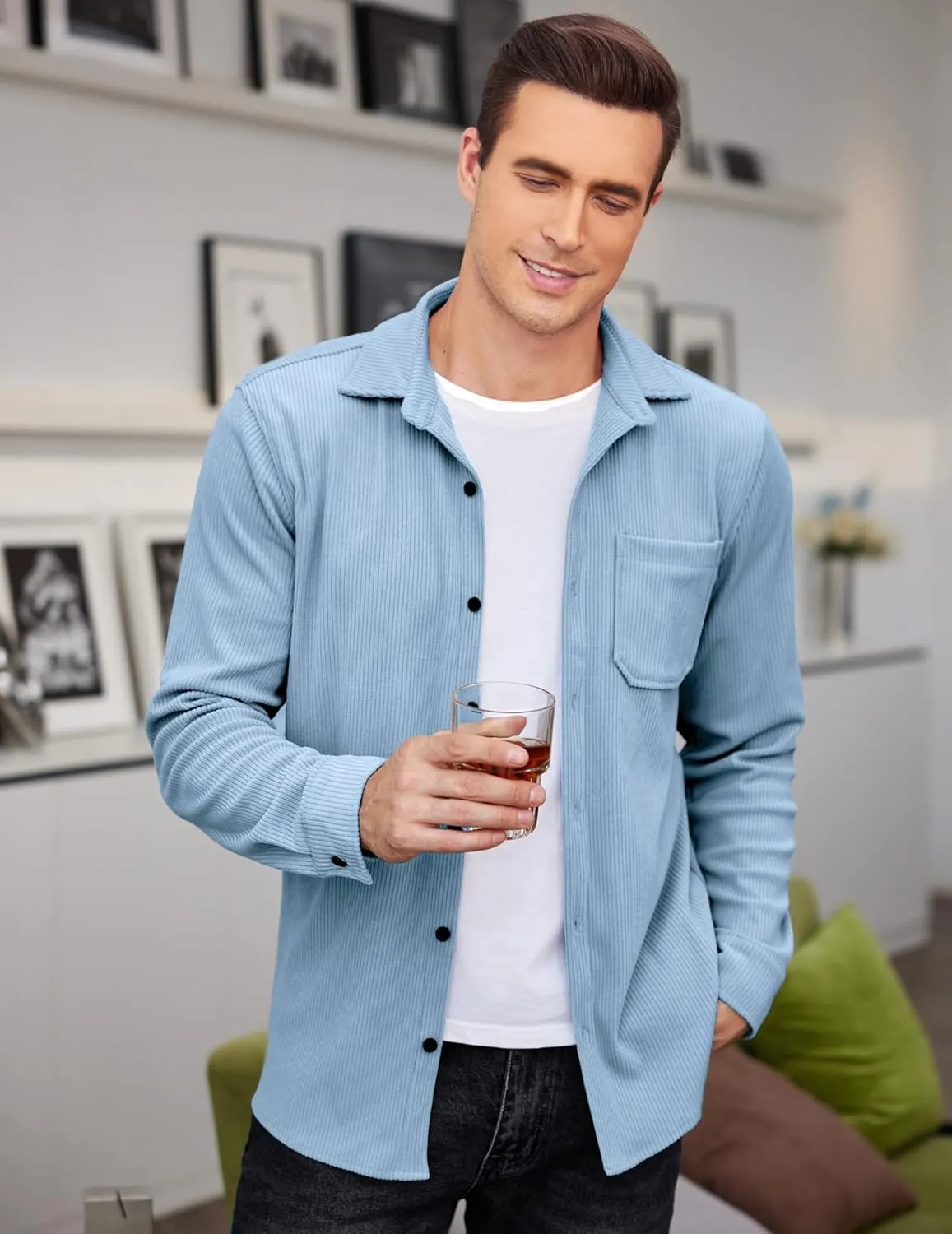 COOFANDY Men's Corduroy Shirt Casual Shacket Long Sleeve Button Down Lightweight Jacket