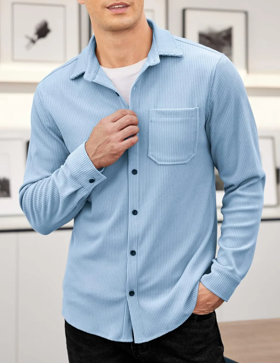 COOFANDY Men's Corduroy Shirt Casual Shacket Long Sleeve Button Down Lightweight Jacket