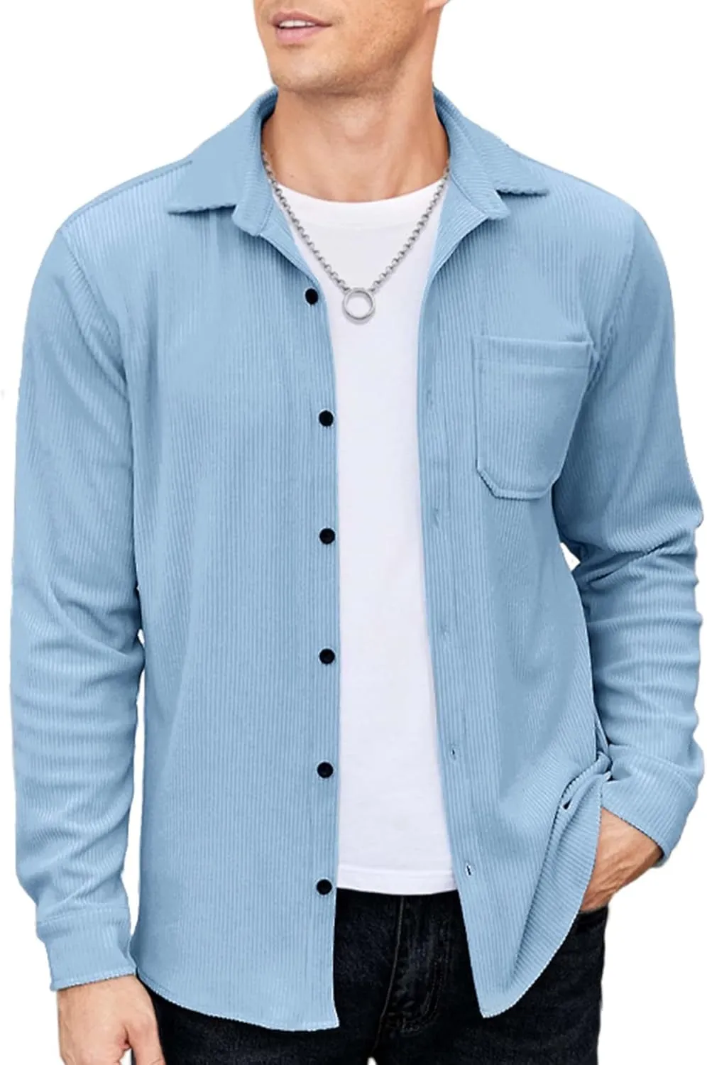COOFANDY Men's Corduroy Shirt Casual Shacket Long Sleeve Button Down Lightweight Jacket