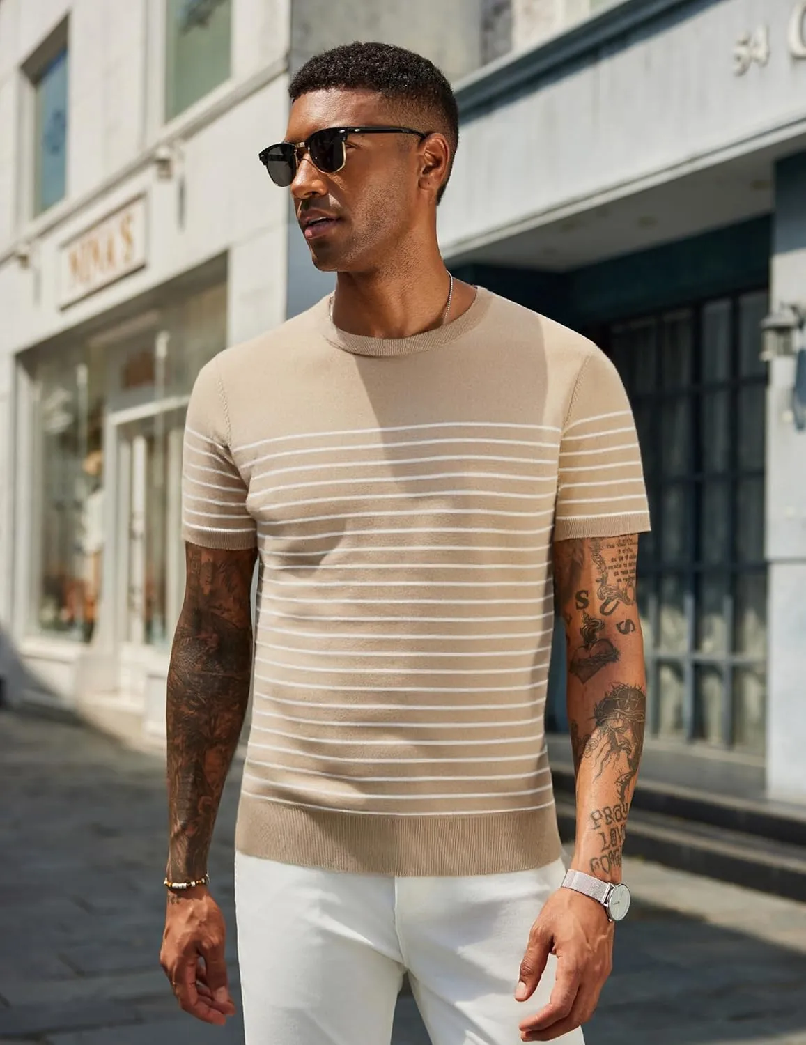 COOFANDY Men's Crewneck Sweater Short Sleeve Knit Pullover Casual Basic Tops Classic Fashion Tees