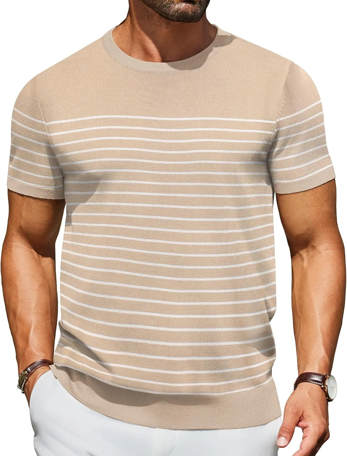 COOFANDY Men's Crewneck Sweater Short Sleeve Knit Pullover Casual Basic Tops Classic Fashion Tees