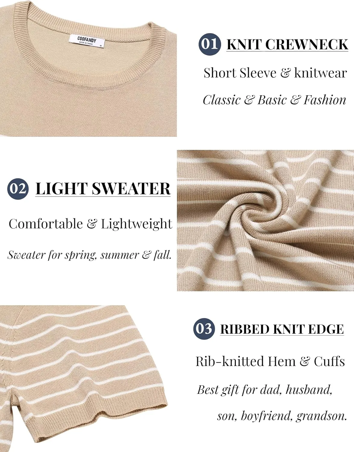 COOFANDY Men's Crewneck Sweater Short Sleeve Knit Pullover Casual Basic Tops Classic Fashion Tees