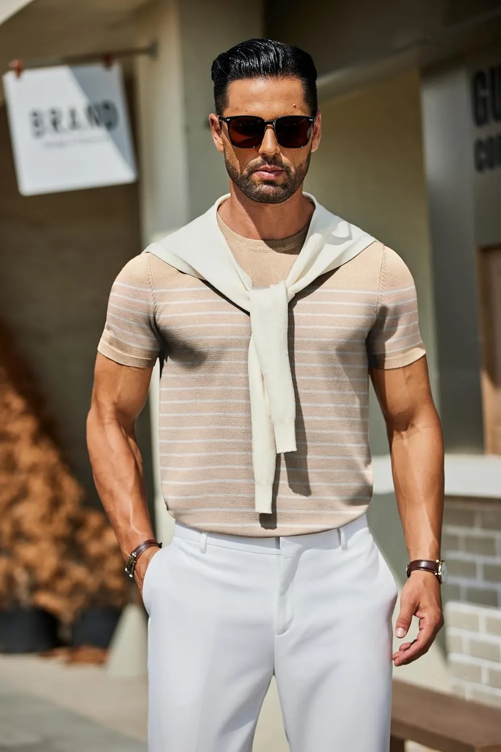COOFANDY Men's Crewneck Sweater Short Sleeve Knit Pullover Casual Basic Tops Classic Fashion Tees