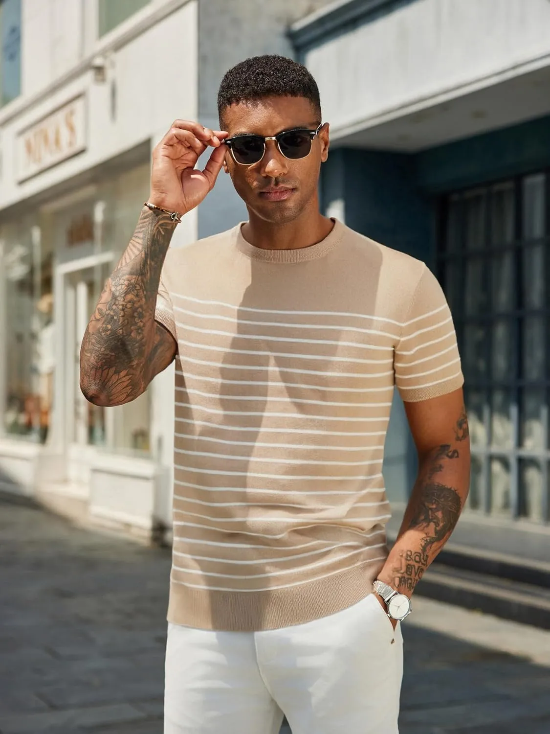 COOFANDY Men's Crewneck Sweater Short Sleeve Knit Pullover Casual Basic Tops Classic Fashion Tees