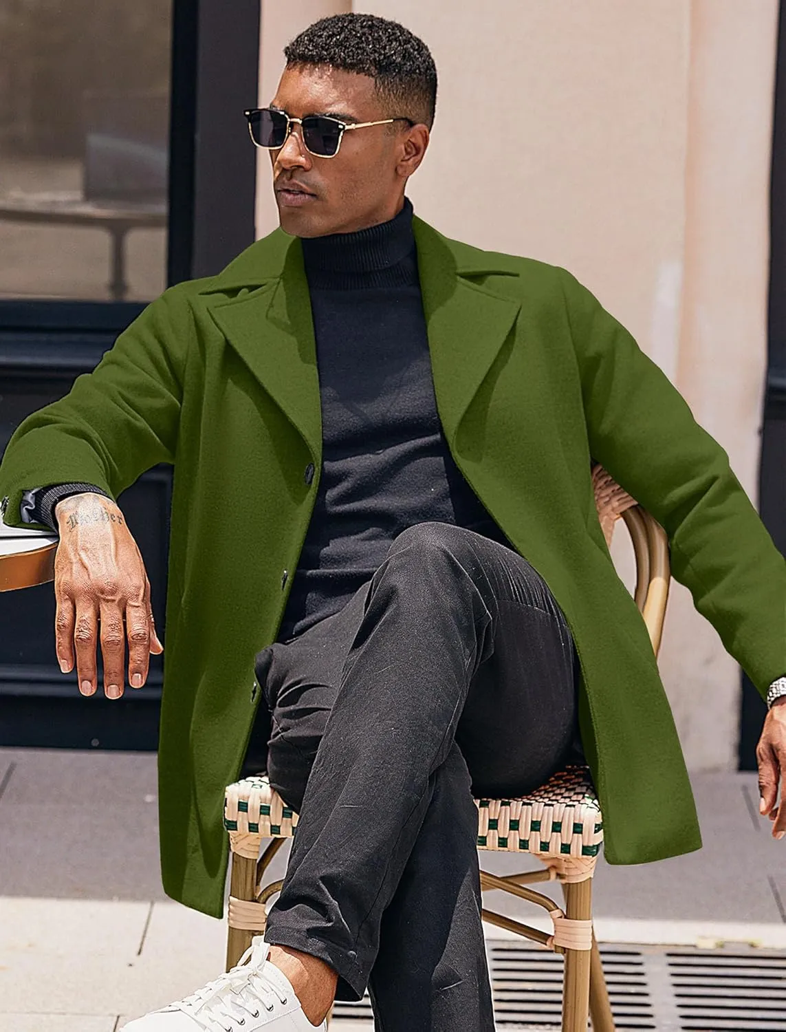 COOFANDY Mens Trench Coat Notched Collar Single Breasted Peacoat Winter Overcoat With Pockets