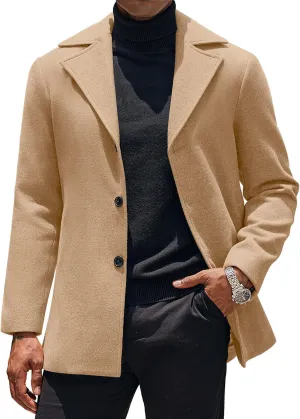 COOFANDY Mens Trench Coat Notched Collar Single Breasted Peacoat Winter Overcoat With Pockets