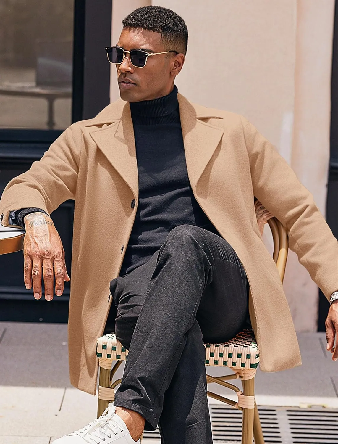 COOFANDY Mens Trench Coat Notched Collar Single Breasted Peacoat Winter Overcoat With Pockets