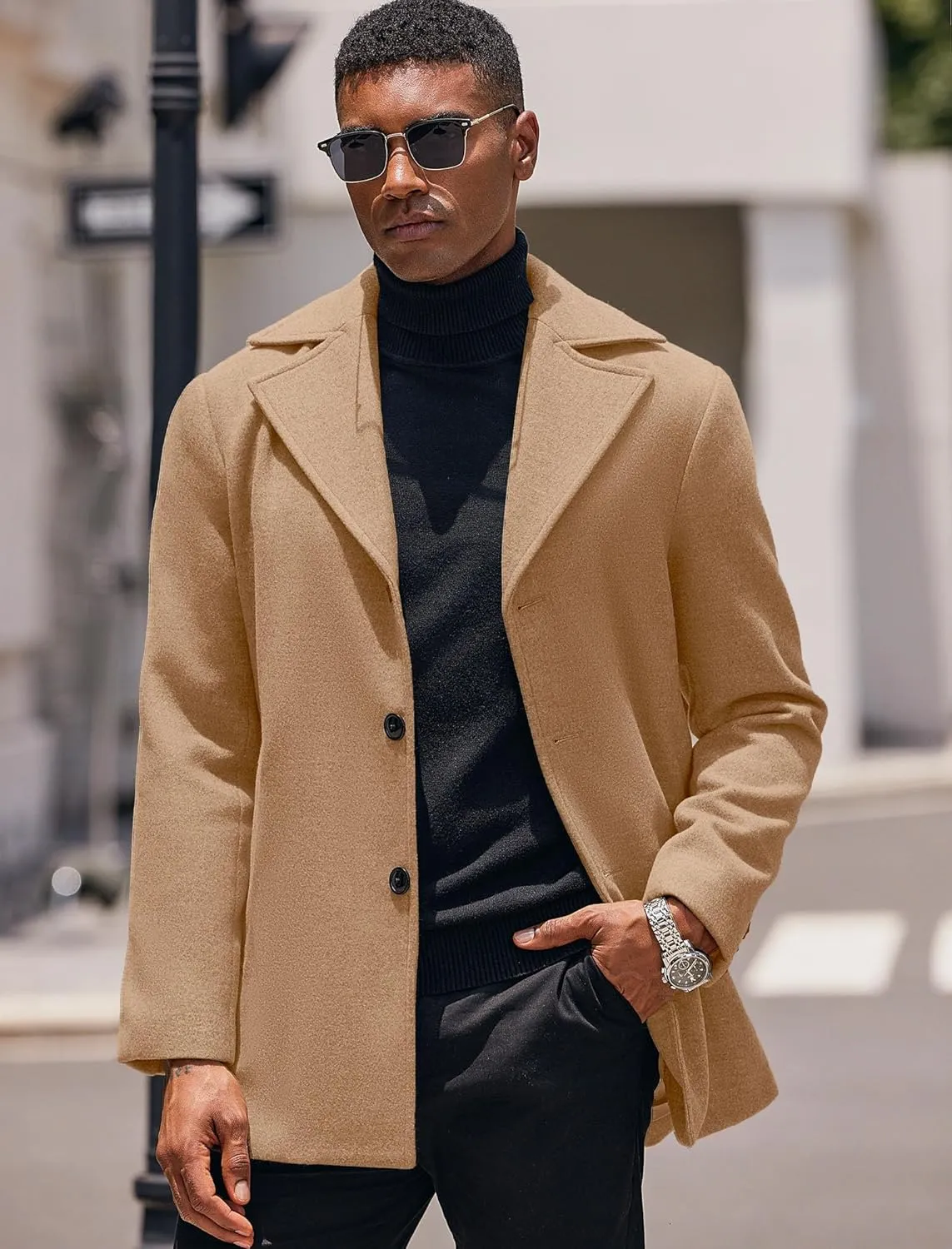 COOFANDY Mens Trench Coat Notched Collar Single Breasted Peacoat Winter Overcoat With Pockets