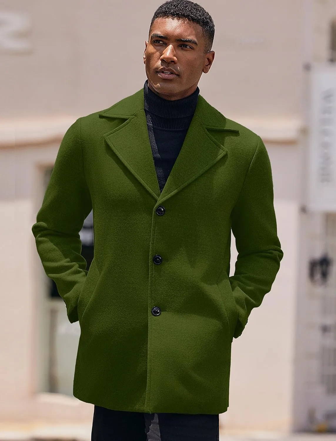 COOFANDY Mens Trench Coat Notched Collar Single Breasted Peacoat Winter Overcoat With Pockets