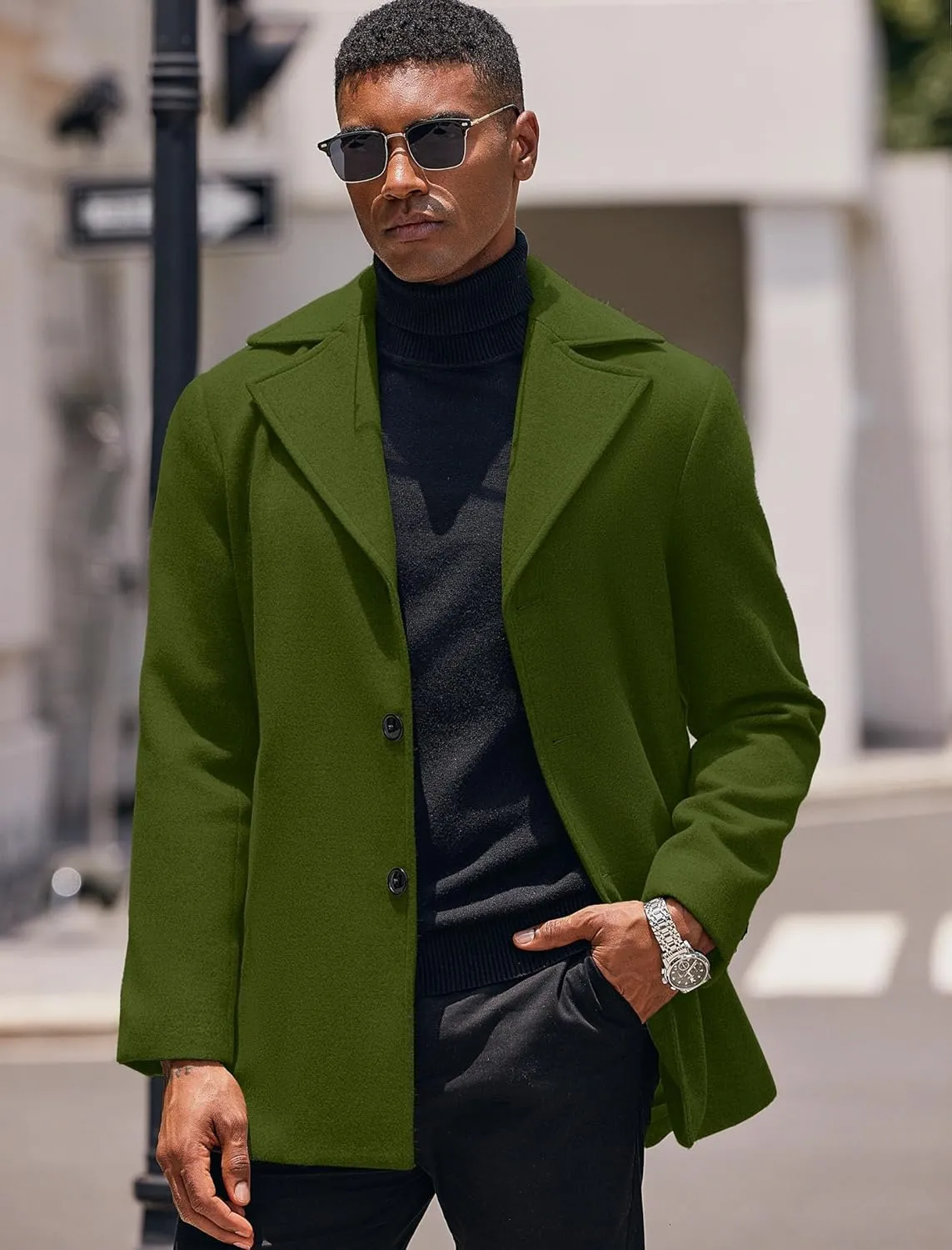 COOFANDY Mens Trench Coat Notched Collar Single Breasted Peacoat Winter Overcoat With Pockets