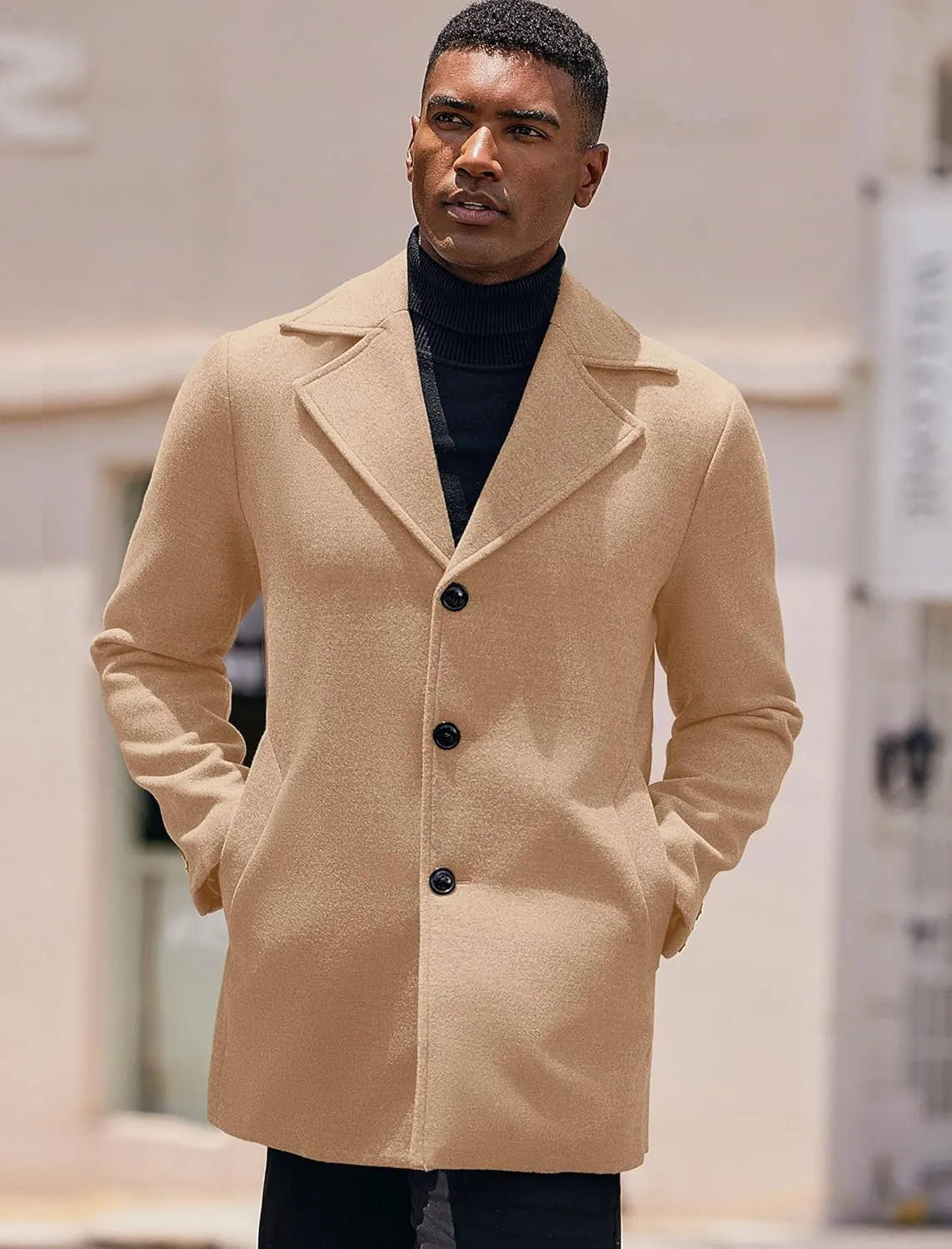 COOFANDY Mens Trench Coat Notched Collar Single Breasted Peacoat Winter Overcoat With Pockets