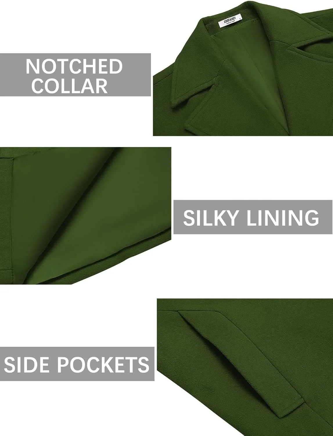 COOFANDY Mens Trench Coat Notched Collar Single Breasted Peacoat Winter Overcoat With Pockets