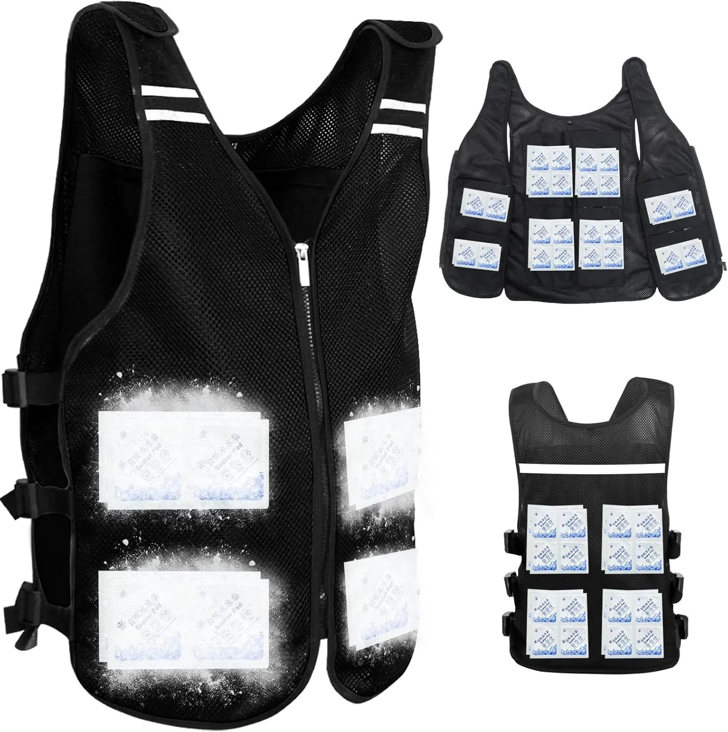 Cooling Vest for Men&Women Adjustable Ice Vest Reflective Cooling Vests with 24 Ice Pack Cool Jacket for Working(Black, Large)