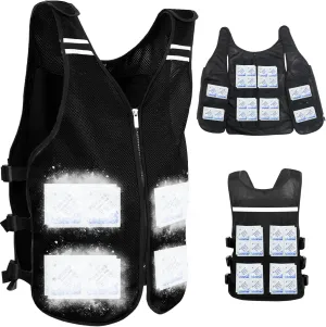 Cooling Vest for Men&Women Adjustable Ice Vest Reflective Cooling Vests with 24 Ice Pack Cool Jacket for Working(Black, Large)