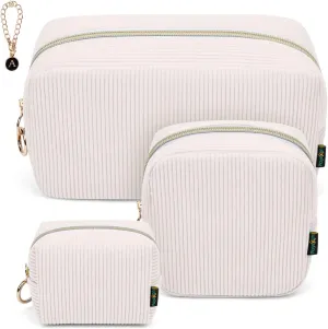 Corduroy Makeup Bag, Small Cosmetics Bag for Purse, Portable Travel Makeup Pouch with Ring Buckle & Inner Pockets for Women