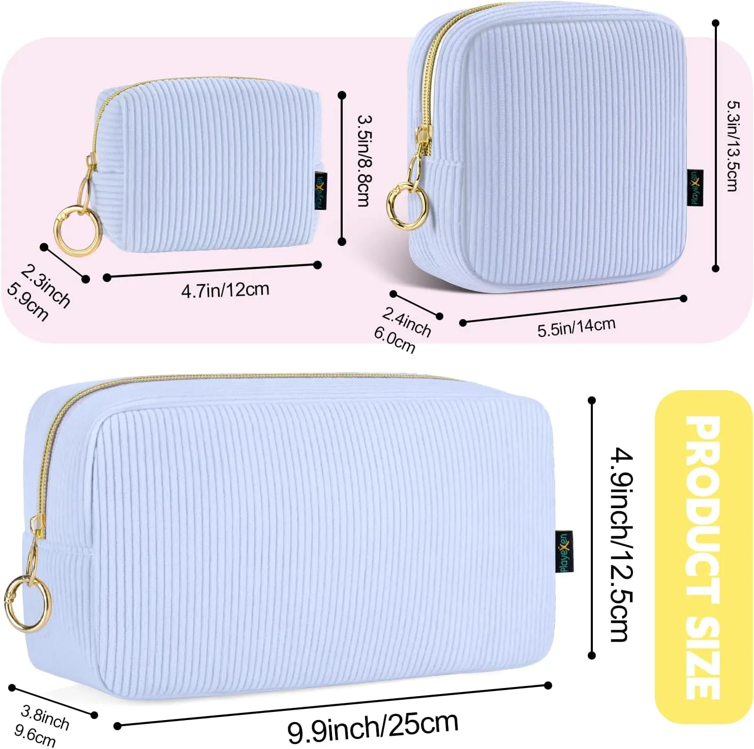Corduroy Makeup Bag, Small Cosmetics Bag for Purse, Portable Travel Makeup Pouch with Ring Buckle & Inner Pockets for Women