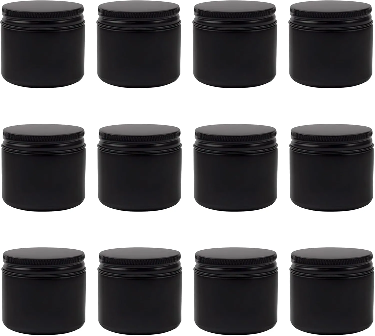 Cornucopia 2-Ounce Black Coated Glass Jars (12-Pack); Cosmetic Jars with Black Metal Lids and Black Matte Exterior