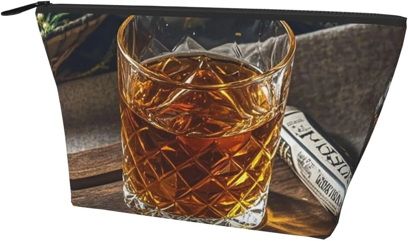 Cosmetic Bag Portable Makeup Bag Cigar & Whiskey Toiletry Bag Large Capacity Zipper Pouch Waterproof Toiletry Pouch Makeup Organizer Case for Women Men