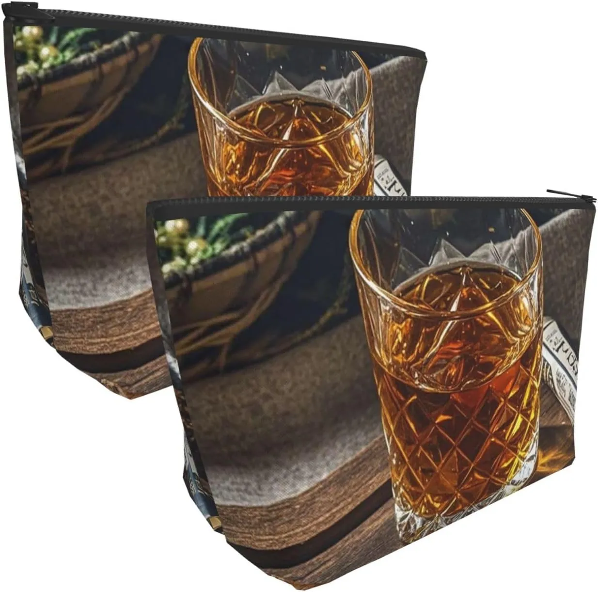 Cosmetic Bag Portable Makeup Bag Cigar & Whiskey Toiletry Bag Large Capacity Zipper Pouch Waterproof Toiletry Pouch Makeup Organizer Case for Women Men