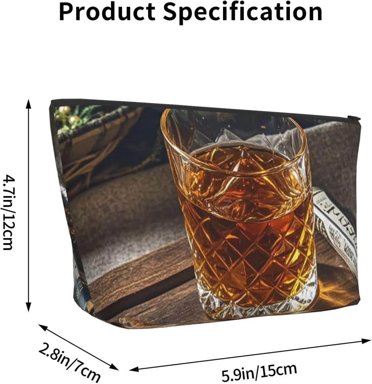 Cosmetic Bag Portable Makeup Bag Cigar & Whiskey Toiletry Bag Large Capacity Zipper Pouch Waterproof Toiletry Pouch Makeup Organizer Case for Women Men