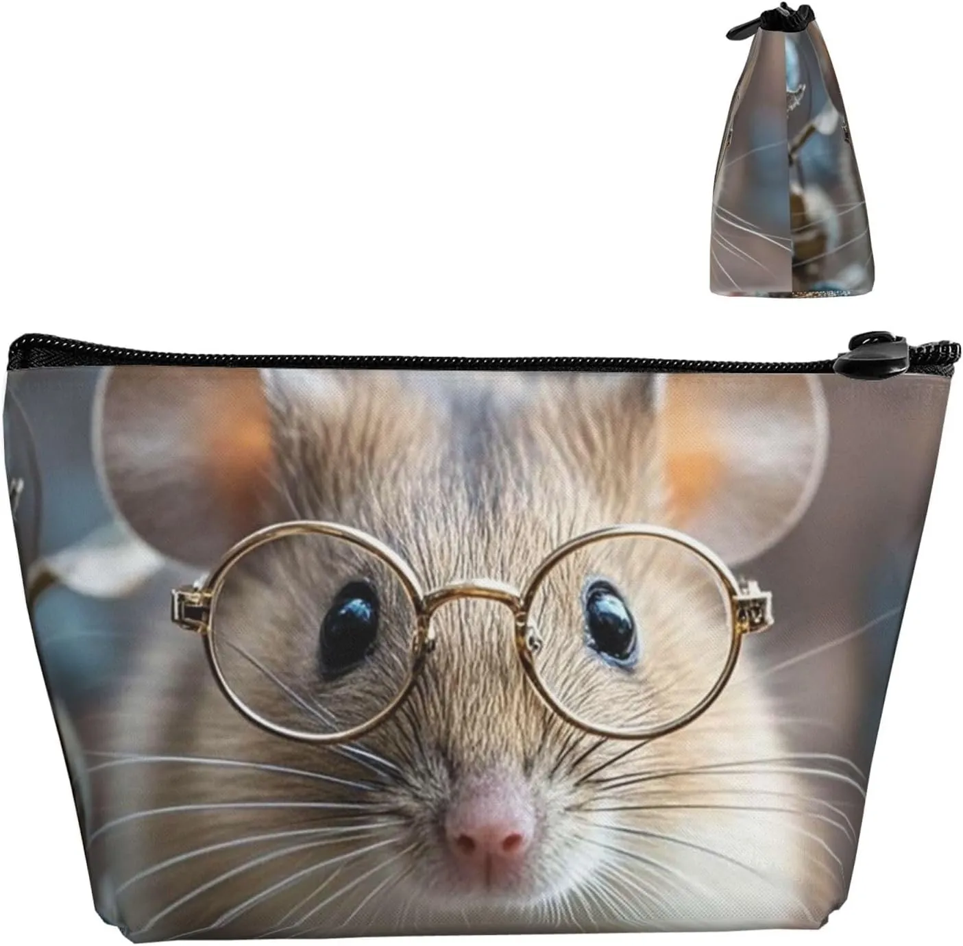 Cosmetic Bag Portable Makeup Bag Guinea Mouse With Glasses Toiletry Bag Large Capacity Zipper Pouch Waterproof Toiletry Pouch Makeup Organizer Case for Women Men