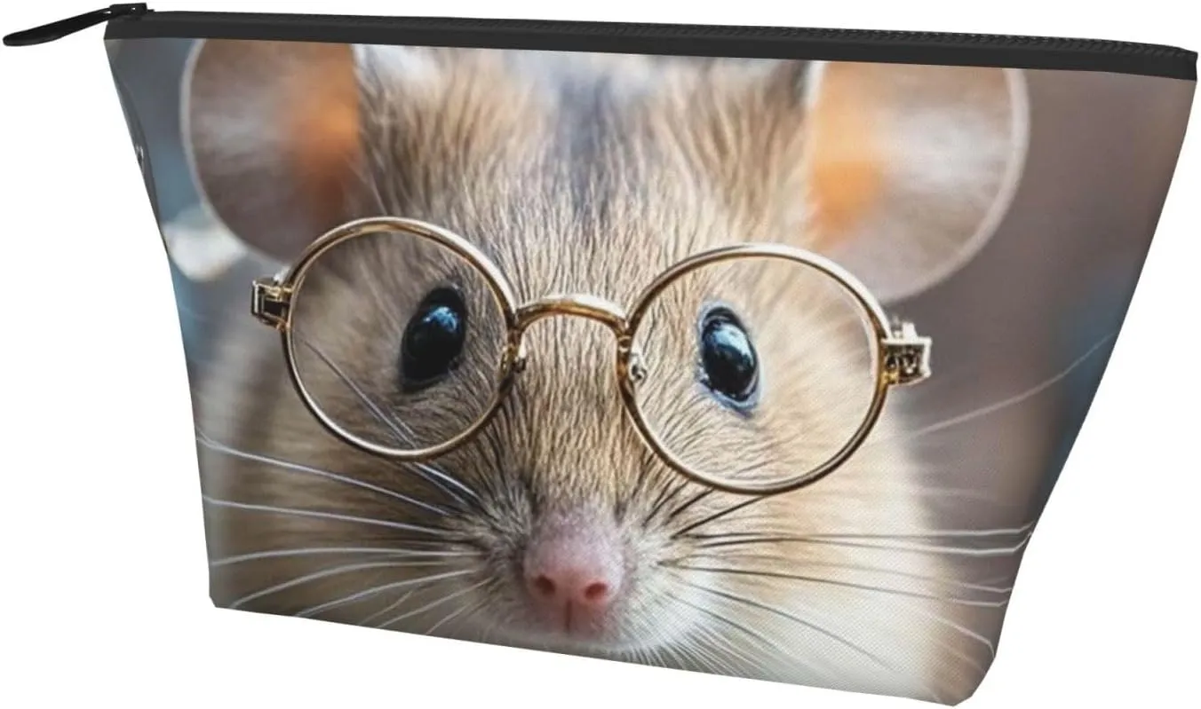 Cosmetic Bag Portable Makeup Bag Guinea Mouse With Glasses Toiletry Bag Large Capacity Zipper Pouch Waterproof Toiletry Pouch Makeup Organizer Case for Women Men