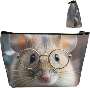 Cosmetic Bag Portable Makeup Bag Guinea Mouse With Glasses Toiletry Bag Large Capacity Zipper Pouch Waterproof Toiletry Pouch Makeup Organizer Case for Women Men