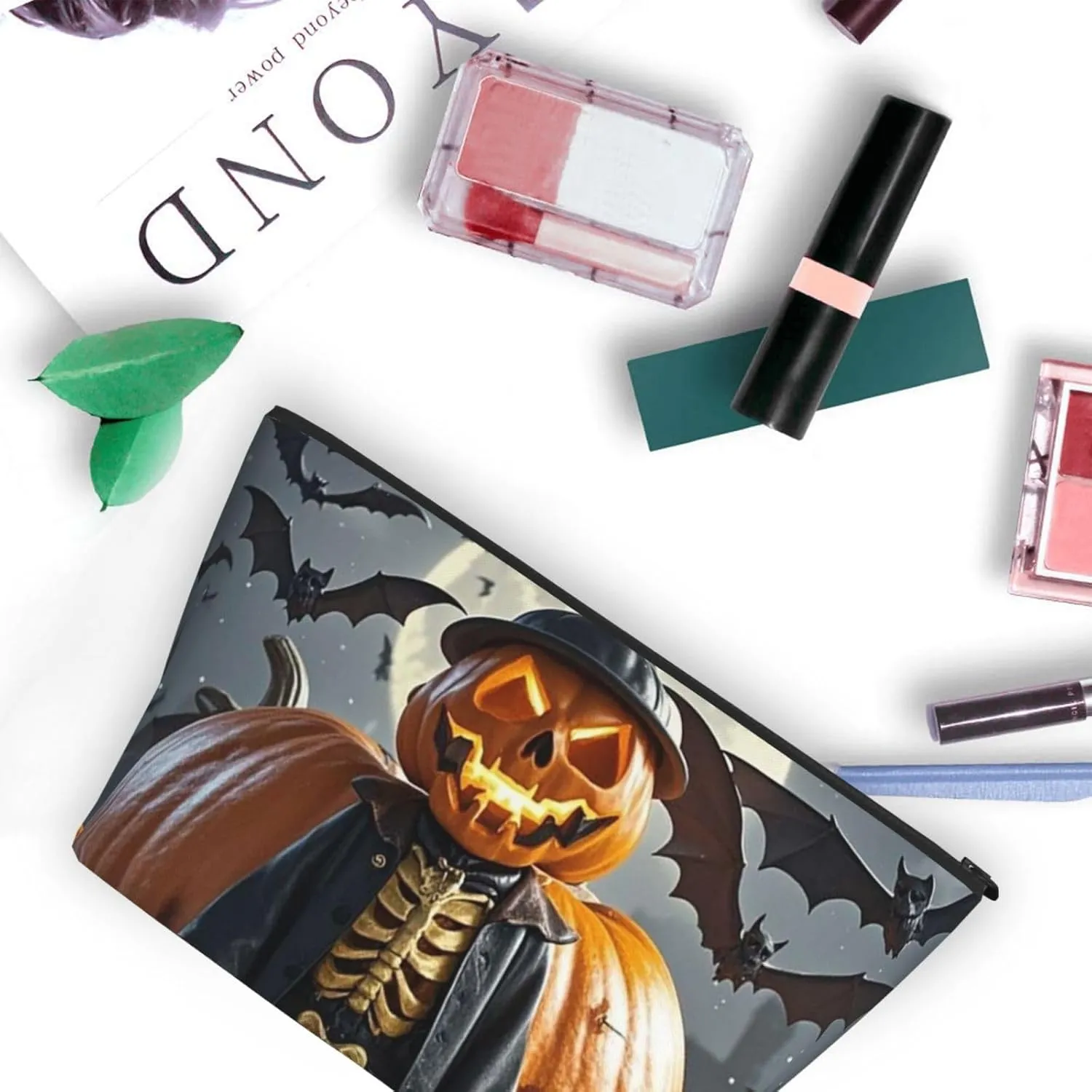 Cosmetic Bag Portable Makeup Bag Halloween funny pumpkin head puppet Toiletry Bag Large Capacity Zipper Pouch Waterproof Toiletry Pouch Makeup Organizer Case for Women Men