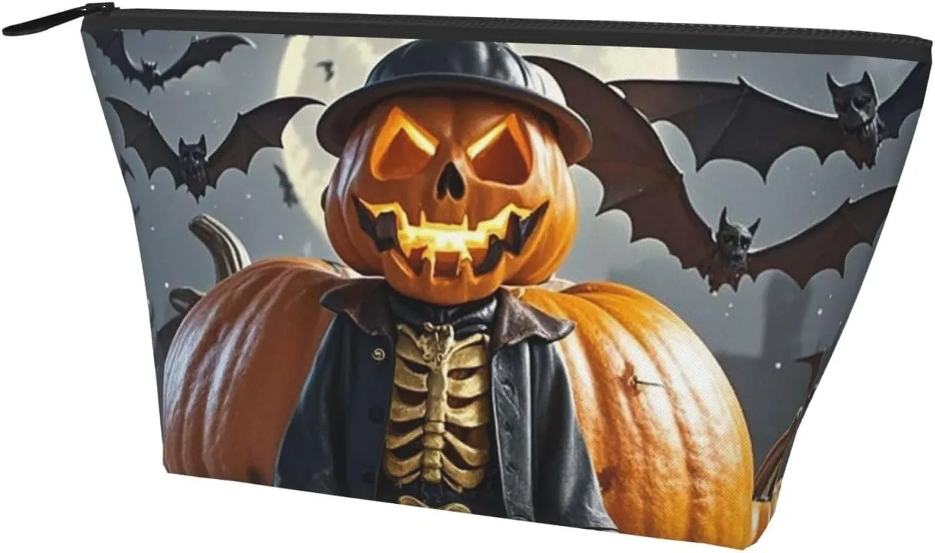 Cosmetic Bag Portable Makeup Bag Halloween funny pumpkin head puppet Toiletry Bag Large Capacity Zipper Pouch Waterproof Toiletry Pouch Makeup Organizer Case for Women Men