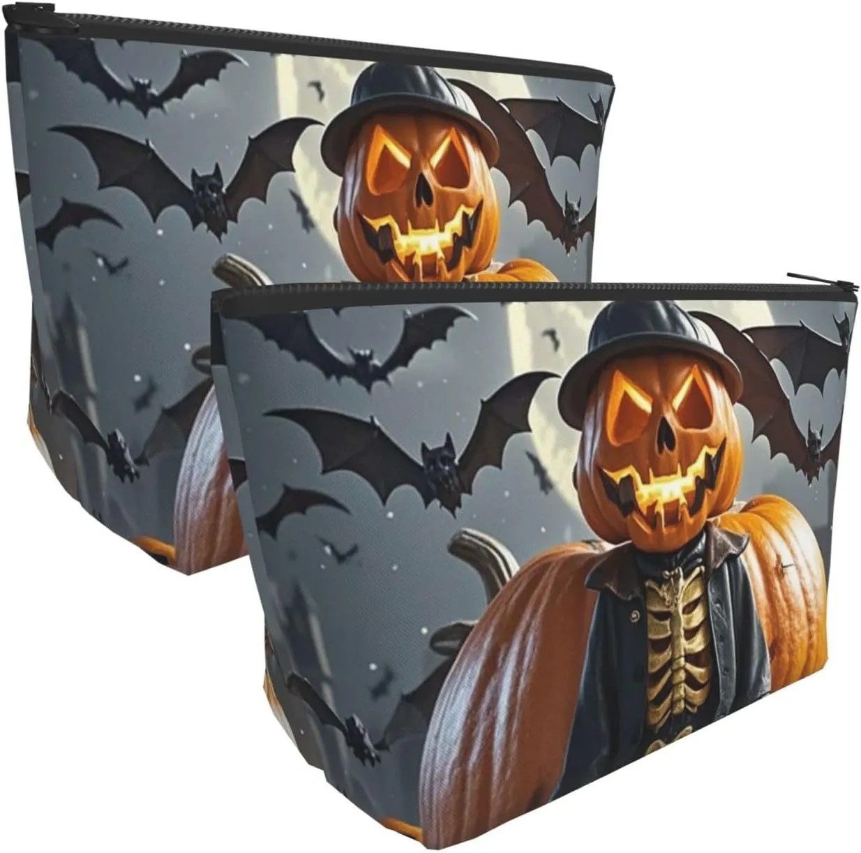 Cosmetic Bag Portable Makeup Bag Halloween funny pumpkin head puppet Toiletry Bag Large Capacity Zipper Pouch Waterproof Toiletry Pouch Makeup Organizer Case for Women Men