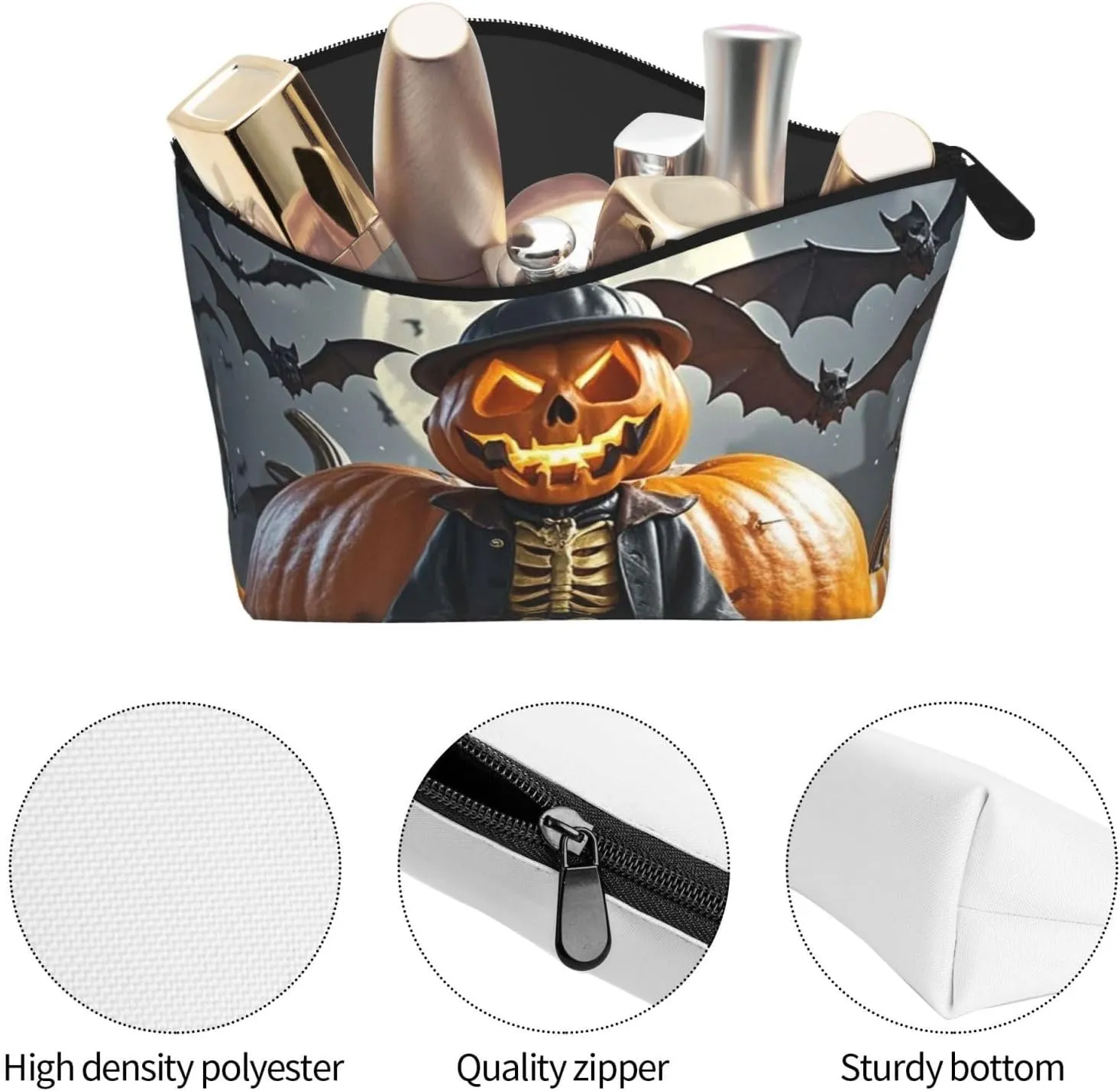 Cosmetic Bag Portable Makeup Bag Halloween funny pumpkin head puppet Toiletry Bag Large Capacity Zipper Pouch Waterproof Toiletry Pouch Makeup Organizer Case for Women Men